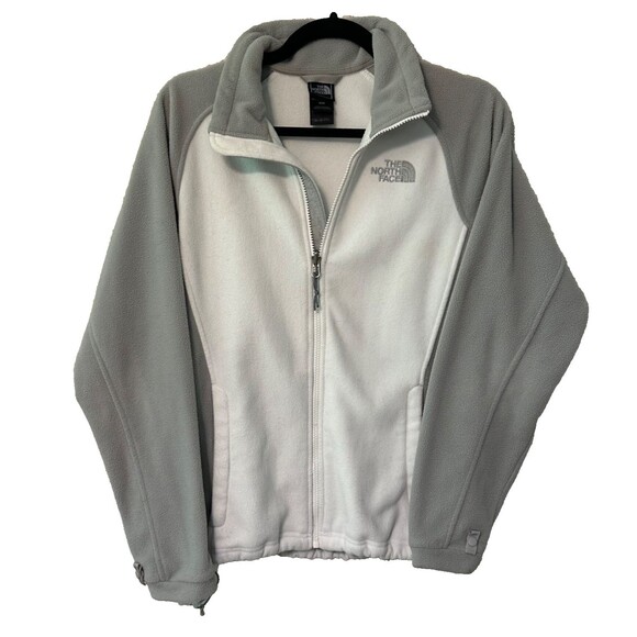 The North Face Womens Jacket Medium White Gray Khumbu Fleece Full Zip Heavy Logo - Picture 1 of 15